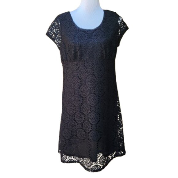 Madison Black Dress Crochet Knit Lace Short Sleeves Classic - Picture 1 of 12